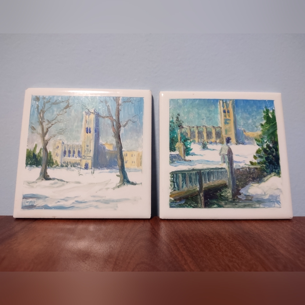 Set Of 2 Antique PILKINGTON'S Tiles HAND PAINTED Building Scenic